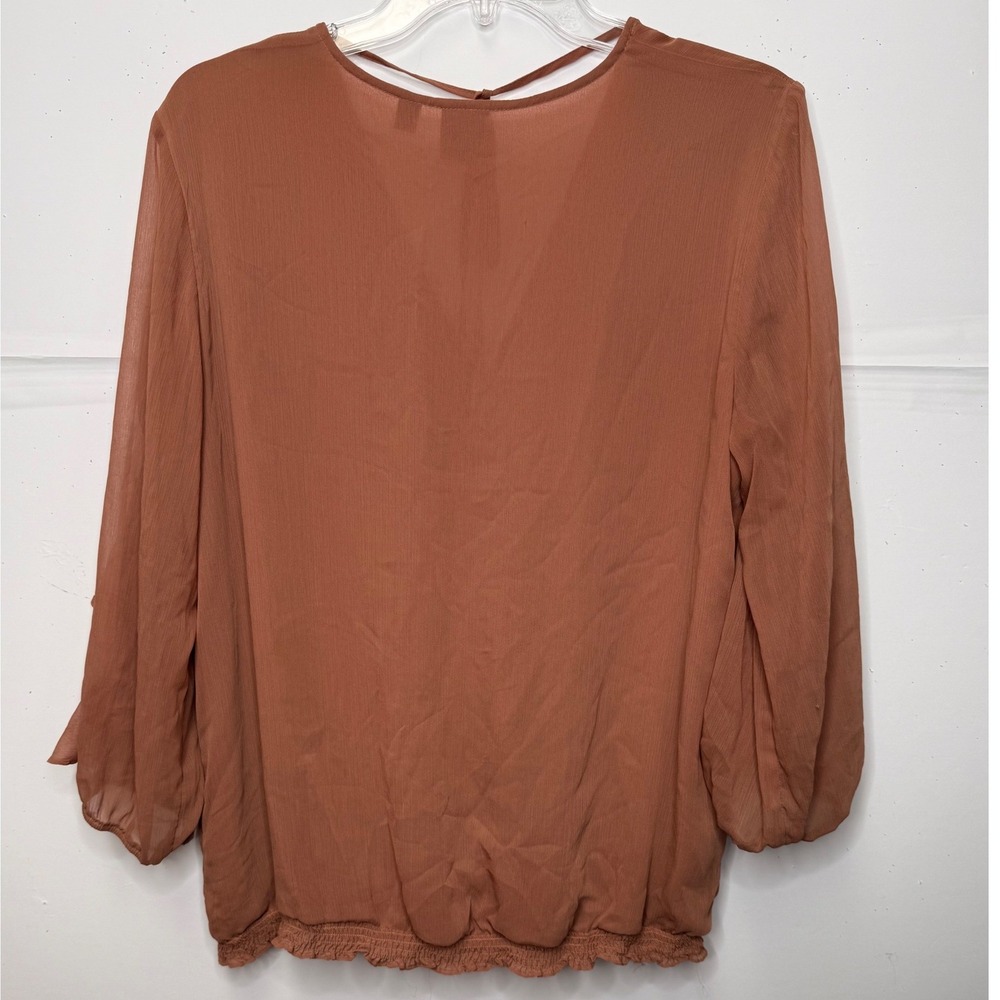 Soho NY & Co Blouse Sz L Rust Ruffle Sleeves Wrap Boho Chic Fall Business Casual - Picture 3 of 7